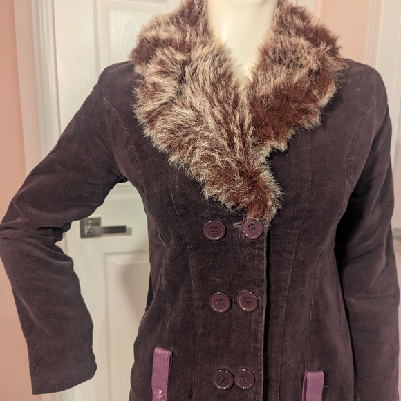 Jackets & Blazers - Women's Faux Fur Collar Fall Jacket - Purple